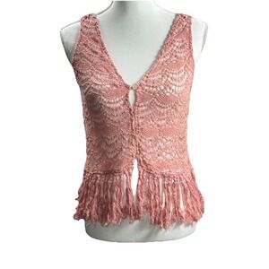 Y2K Crochet Top Womens M Pink‎ Peach Cottagecore Boho Hippie Festival Gypsy